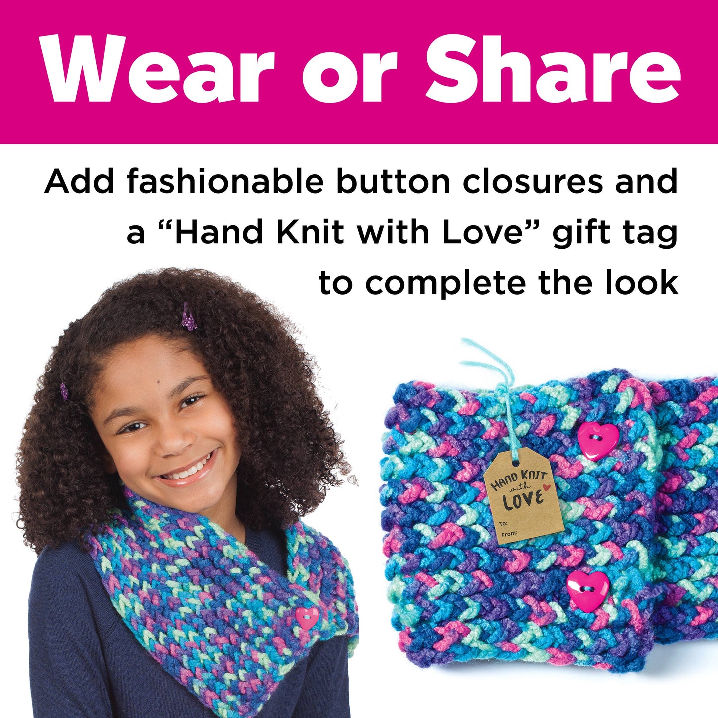 Quick Knit Button Scarf DIY Craft Kit for Kids