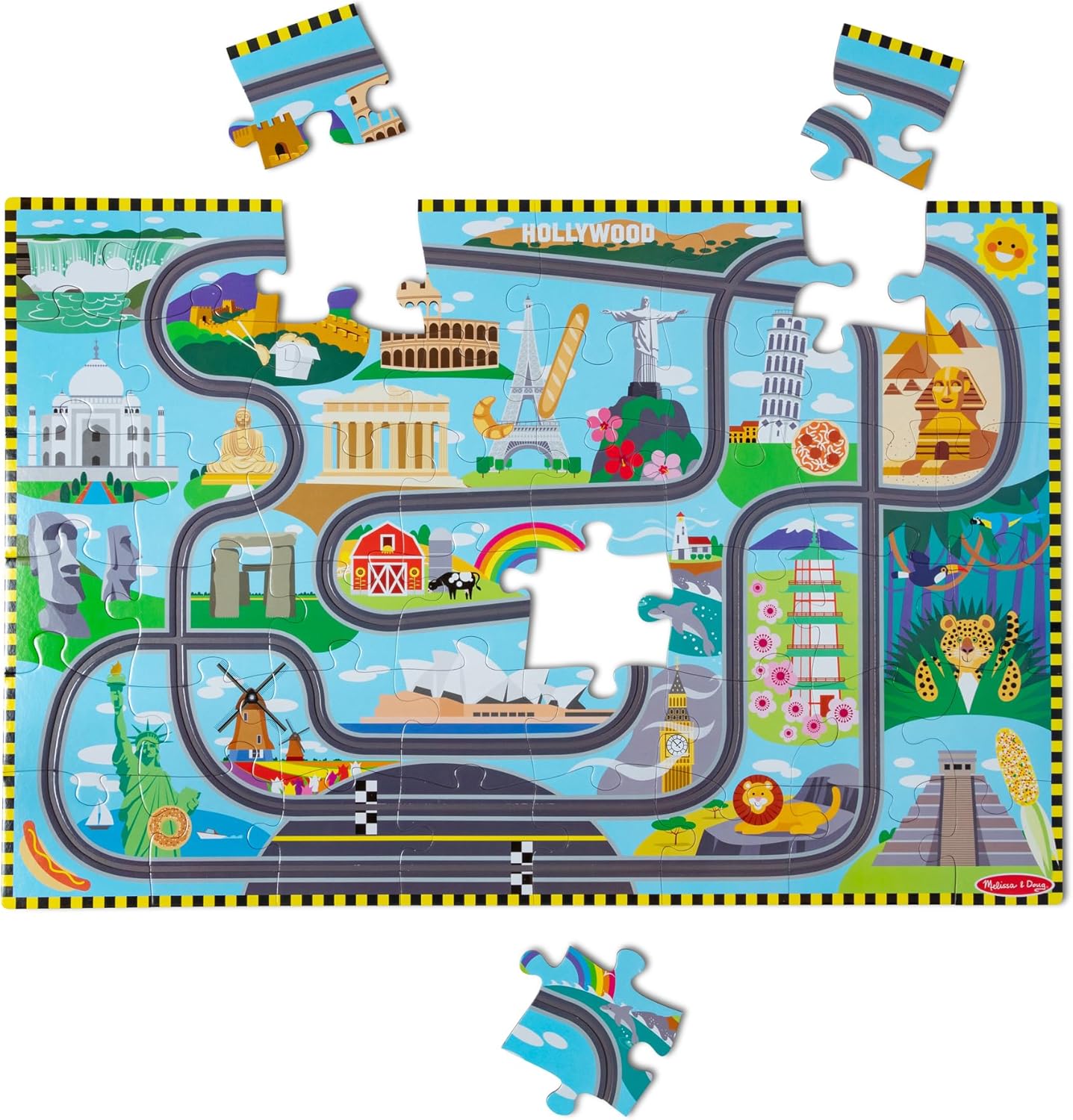 Melissa & Doug Race Track Floor Puzzle & Play Set
