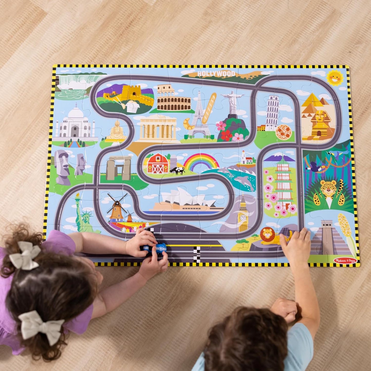 Melissa & Doug Race Track Floor Puzzle & Play Set