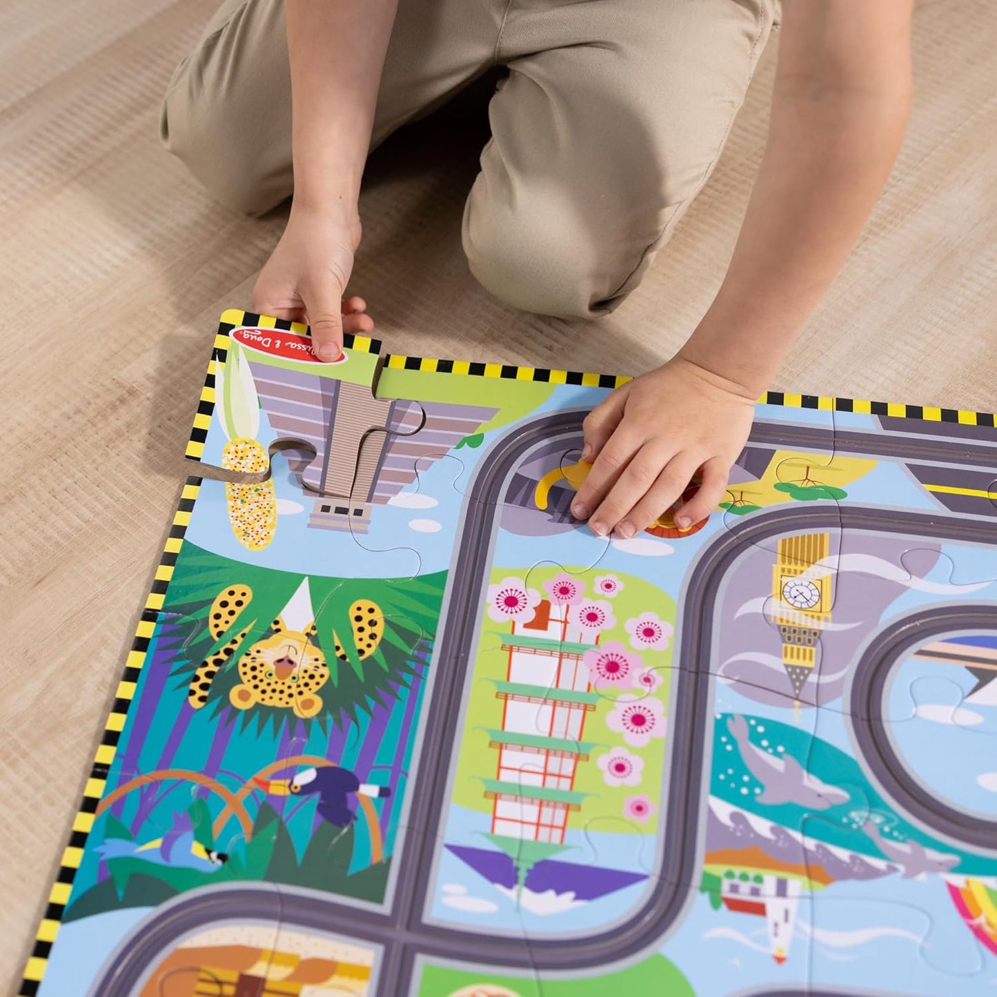Melissa & Doug Race Track Floor Puzzle & Play Set