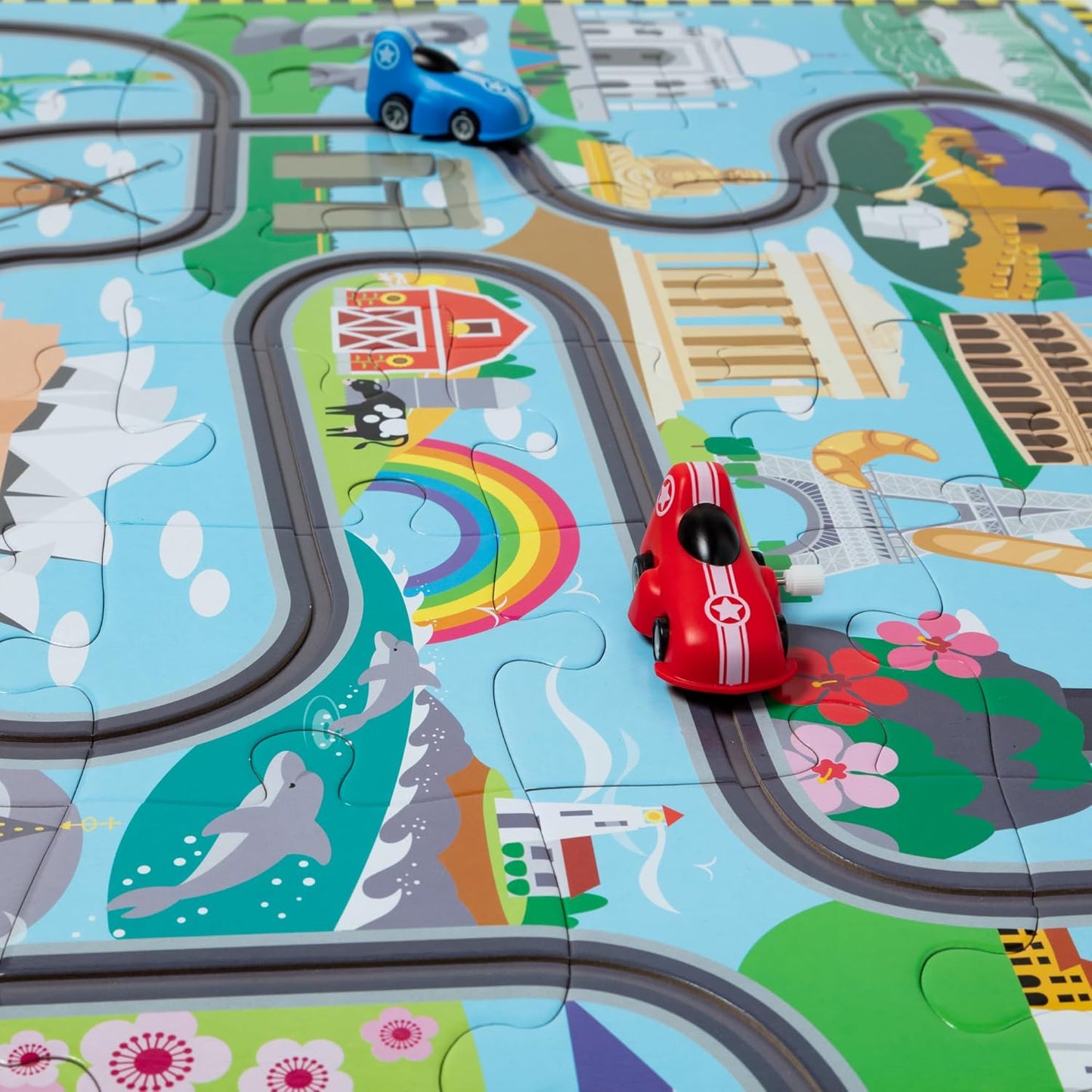 Melissa & Doug Race Track Floor Puzzle & Play Set
