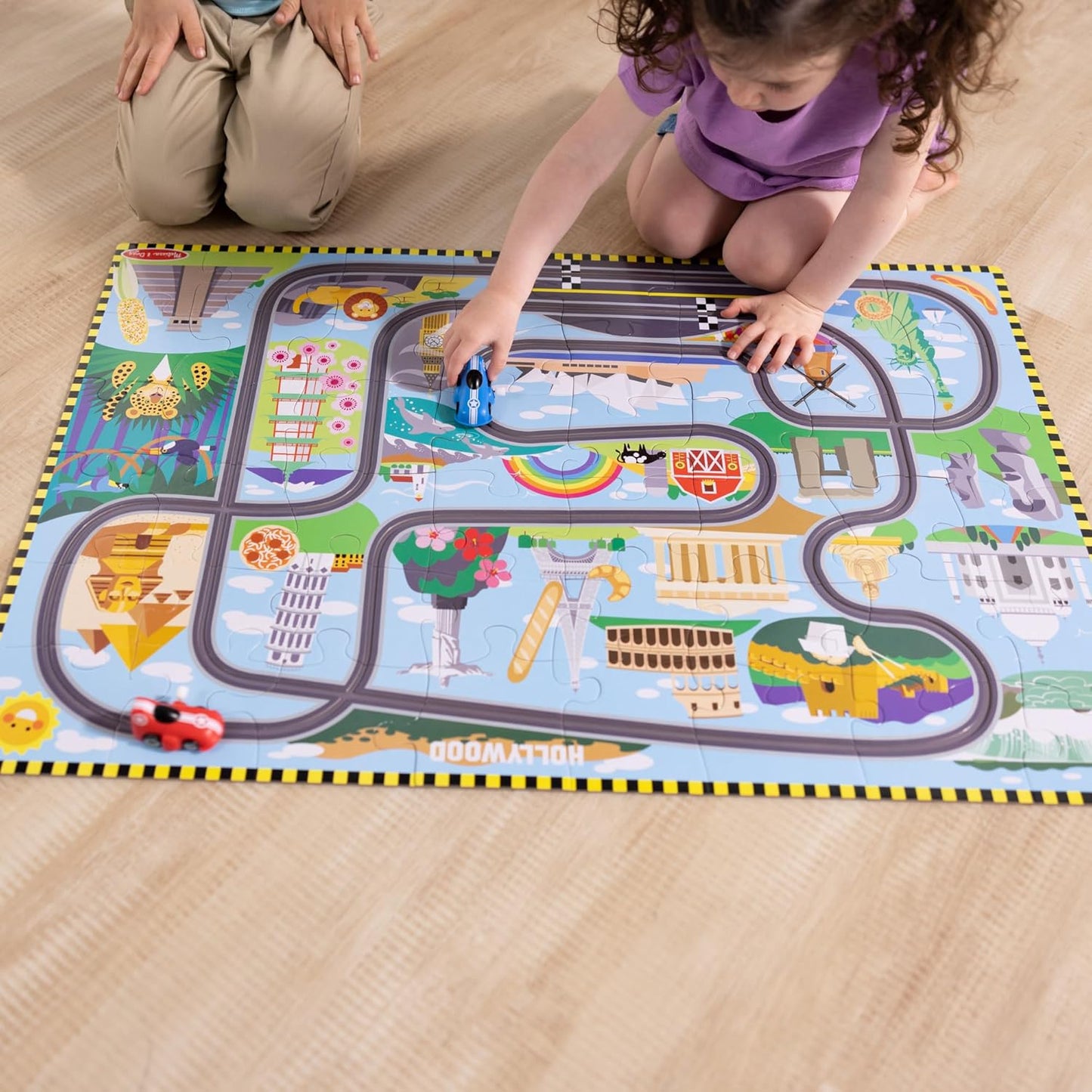 Melissa & Doug Race Track Floor Puzzle & Play Set