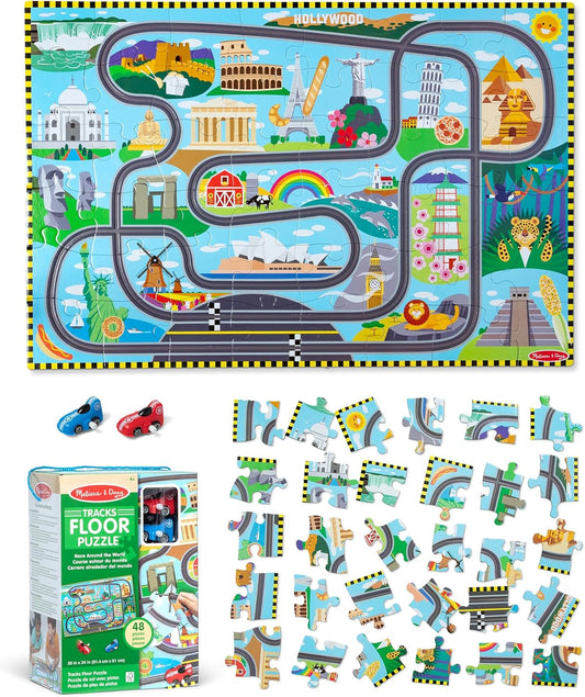 Melissa & Doug Race Track Floor Puzzle & Play Set